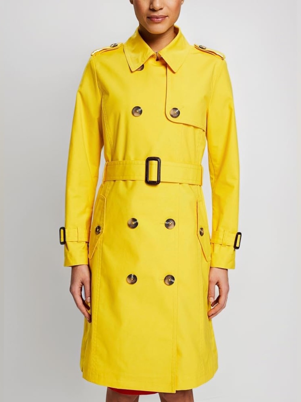 Perry Ellis Bright Yellow Double-Breasted Trench Coat Size 10 Coat - Picture 4 of 13